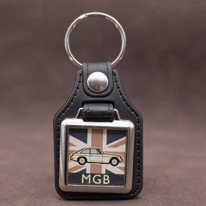 MGB GT Keychain - Classic British MG Coupe Leatherette & Chrome Keyring