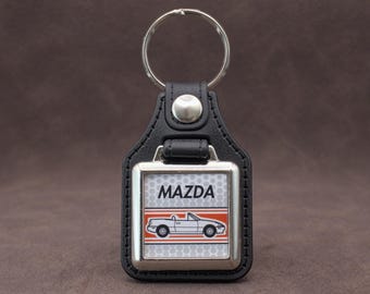 Mazda MX5 Keyring - Leatherette & Chrome Classic JDM Miata / Eunos Roadster Keyfob