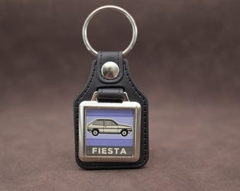 Ford Fiesta Mk1 Keyring - Leatherette & Chrome Classic Hatchback Keyfob