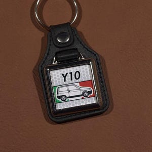 Lancia Y10 Keyring - Leatherette & Chrome Italian Classic Autobianchi Car Keyring