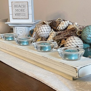 Farmhouse Reclaimed Solid Wood Candle Holder with Glass Tea Light Holders / Riser / Country / Cottage