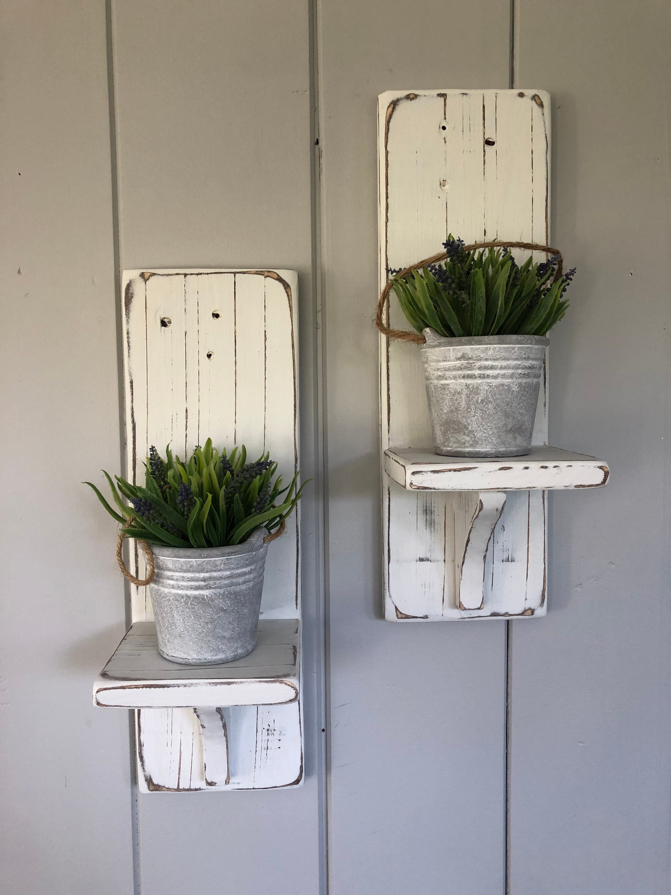 Farmhouse Home Wall Decor Distressed Wood Sconces Handcrafted Etsy