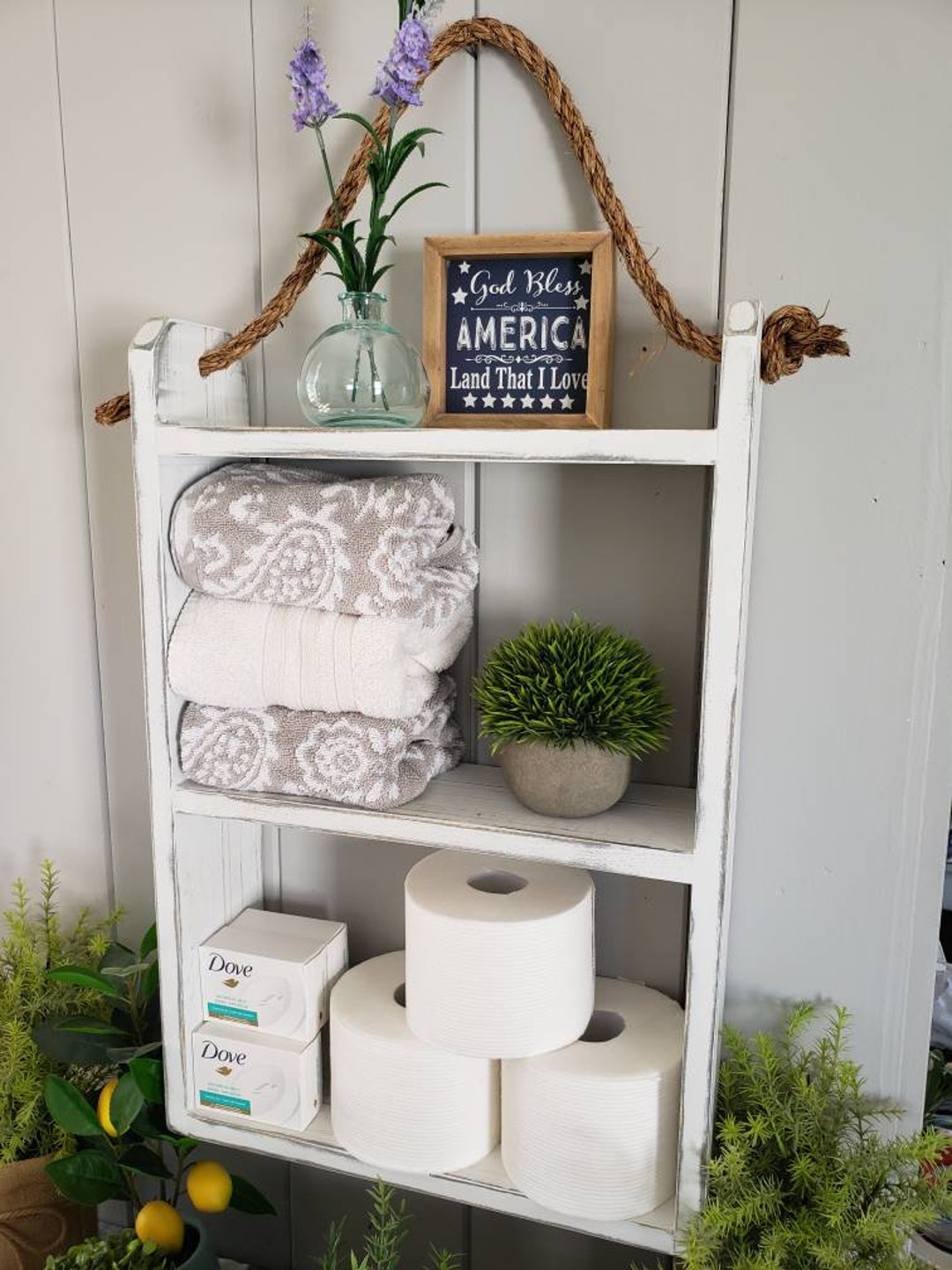 Ladder Rope Shelf Classic Ladder Rope Shelf / Solid Wood / Farmhouse Wall Decor / Country ...