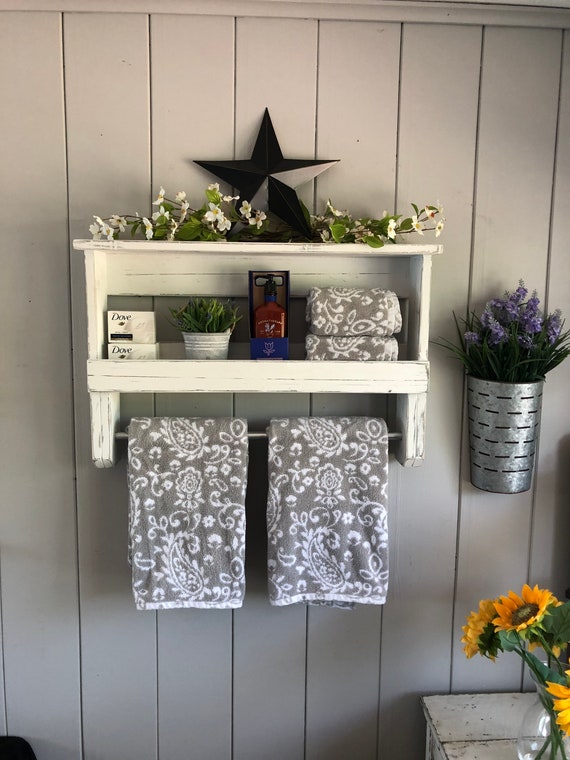 Etsy bathroom shelf with towel bar sale
