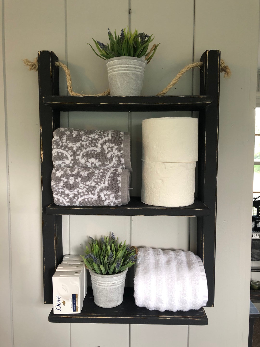 Ladder Rope Shelf Ladder Rope Shelf Wood Farmhouse Distressed Decor - Etsy