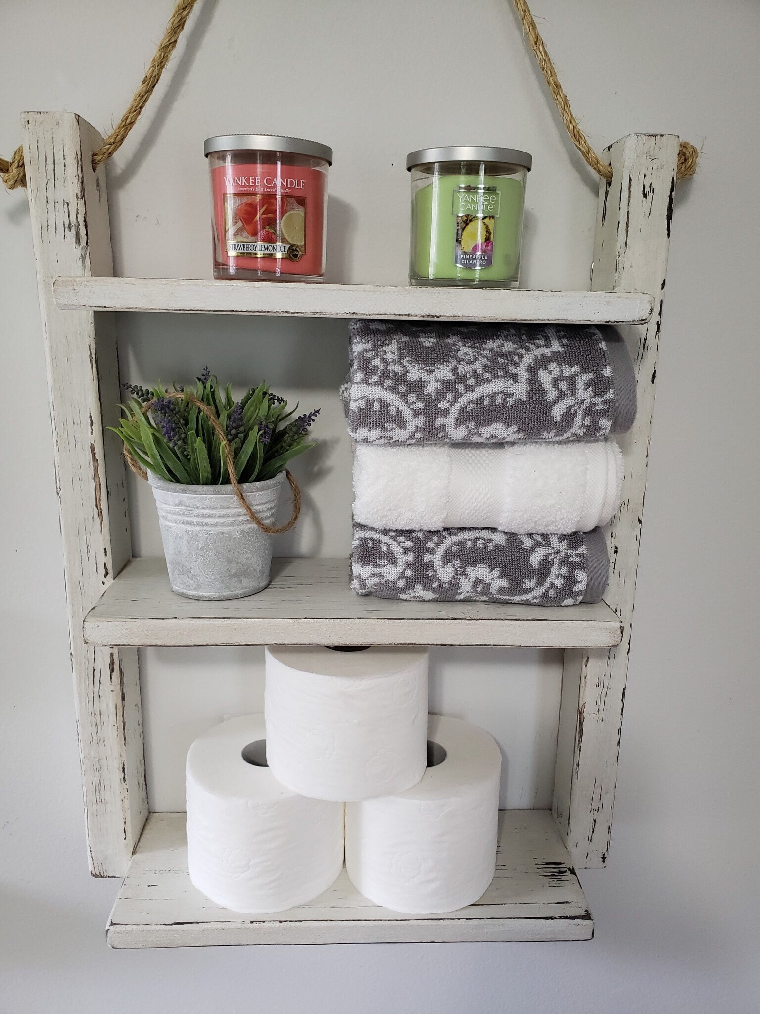 Ladder Rope Shelf Ladder Rope Shelf Wood Farmhouse Distressed Decor - Etsy