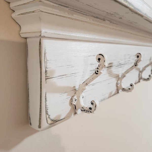 Coat Rack Wall Shelf with Hooks / Farmhouse French Country / Home Decor / Coat Towel Rack / Free Shipping Included