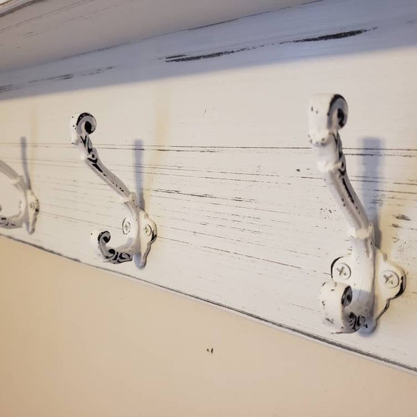 Coat Towel Rack Shelf / French Country Farmhouse with hooks / Home Wall Decor / Free Shipping