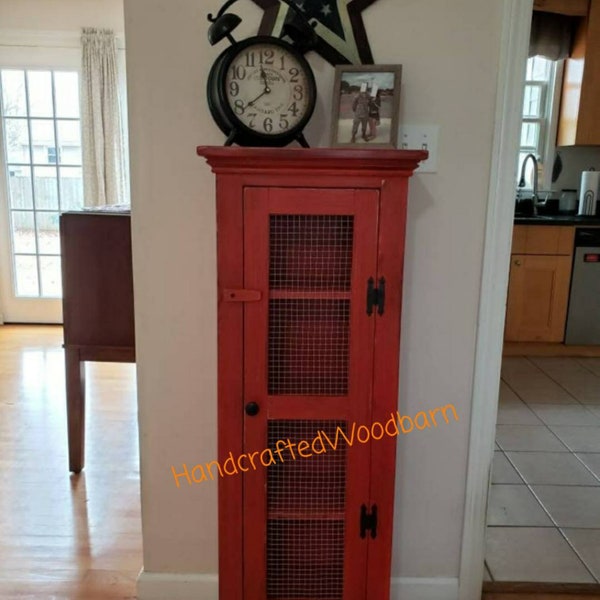 Cupboard Cabinet Farmhouse with Wire Door / Solid Wood / Jelly / Pie Safe / Distressed / Fully assembled / FREE SHIPPING