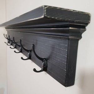 Coat Rack with 4 inch Wall Shelf / Black Style Hooks / Farmhouse Country Home Wall Decor / Towel Rack with Shelf / FREE Shipping