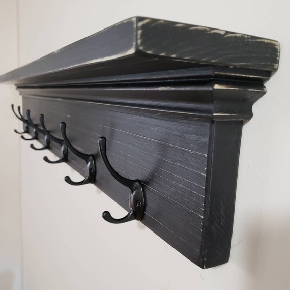 Coat Rack With 4 Inch Shelf Black Style Hooks Farmhouse Country Home Wall Decor Towel Rack With Shelf FREE Shipping Etsy