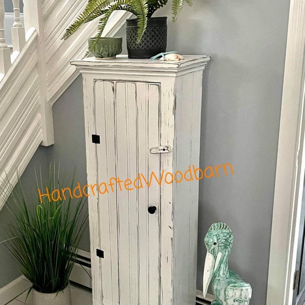 Farmhouse Cupboard Cabinet / Jelly / Linen / Pantry / Bath / Pie Safe / Chimney / Kitchen / Solid Wood Distressed White / Free Shipping