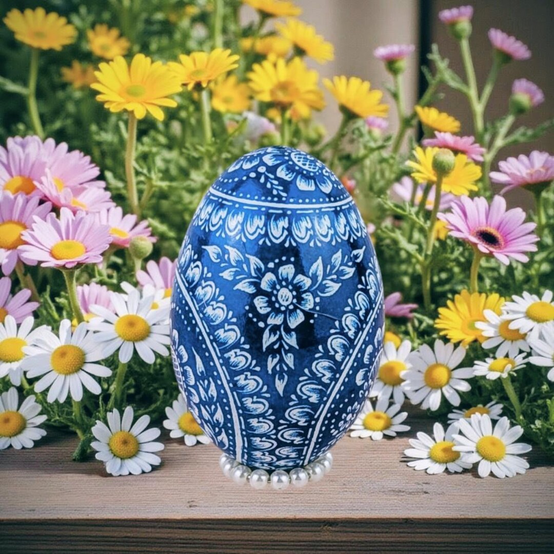 Blue Pysanky Goose Egg | Engraved Polish Easter Ornament - Etsy
