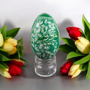 Colorful Goose Eggs - Green Pysanky Eggs for Easter Tablescaping, Springtime Decor & Happy Easter Day Decor - Now Trending
