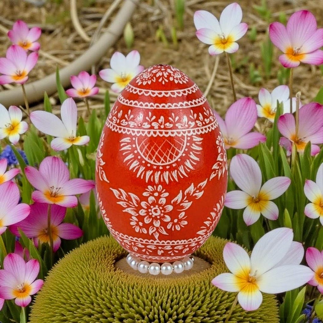 Orange Engraved Pisanki Easter Egg – Polish Pysanky Design, Goose Egg ...