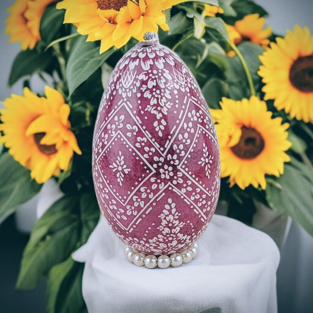 Pink Pysanky Goose Egg | Engraved Polish Easter Ornament - Etsy