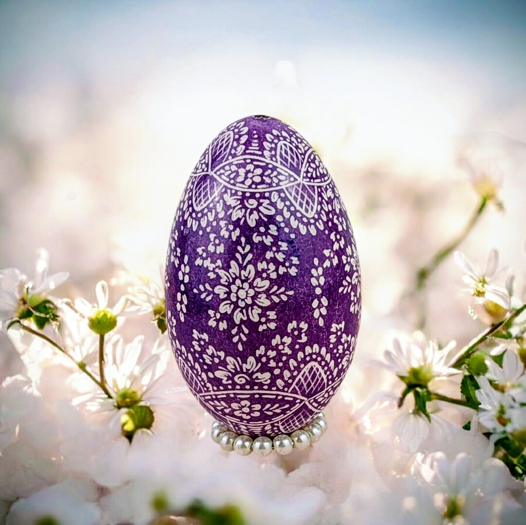 Engraved Purple Goose Egg | Pysanky Easter Decor, Farmhouse Centerpiece ...