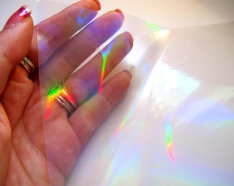 Holographic Sticker, Clear Self-Adhesive Vinyl Overlay - Smooth Rainbow Design