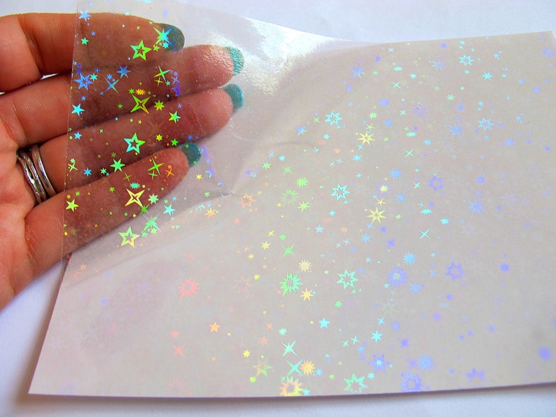 Self-Adhesive Holographic Vinyl Overlay Sticker - Sparkling Stars Design 