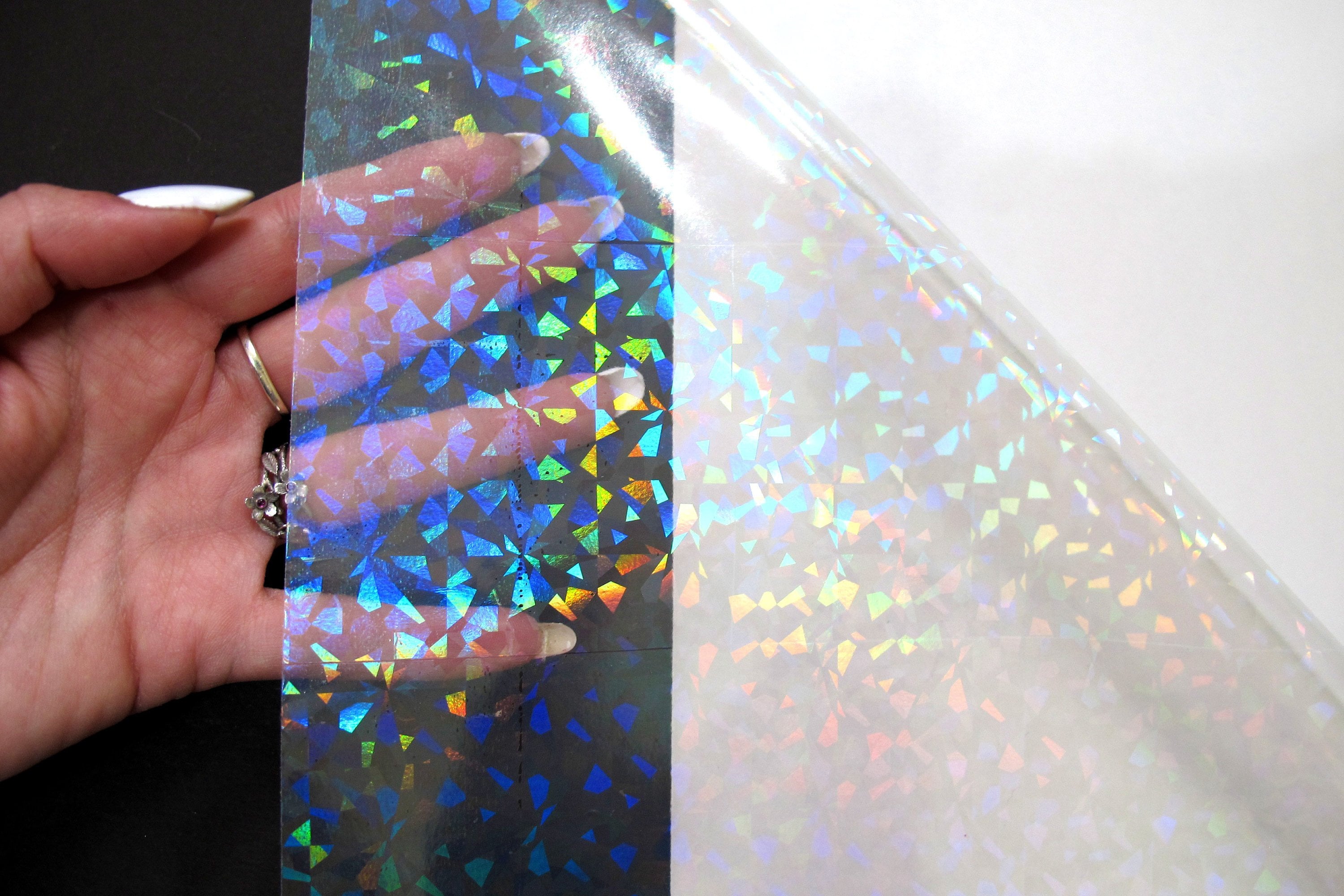 30 Sheets 6 Styles Transparent Holographic Overlay Holographic Vinyl  Overlay Clear Holographic Laminate Sheets Adhesive Laminated Film Glossy  Craft