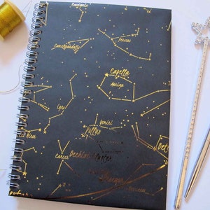 Cuaderno con carta astral laminada - Encuadernado con anillas y papel punteado, rayado o en blanco