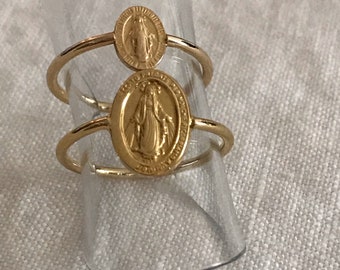 Anillo Medalla Milagrosa, chapado en oro (2 diseños de anillos de la Virgen María disponibles)