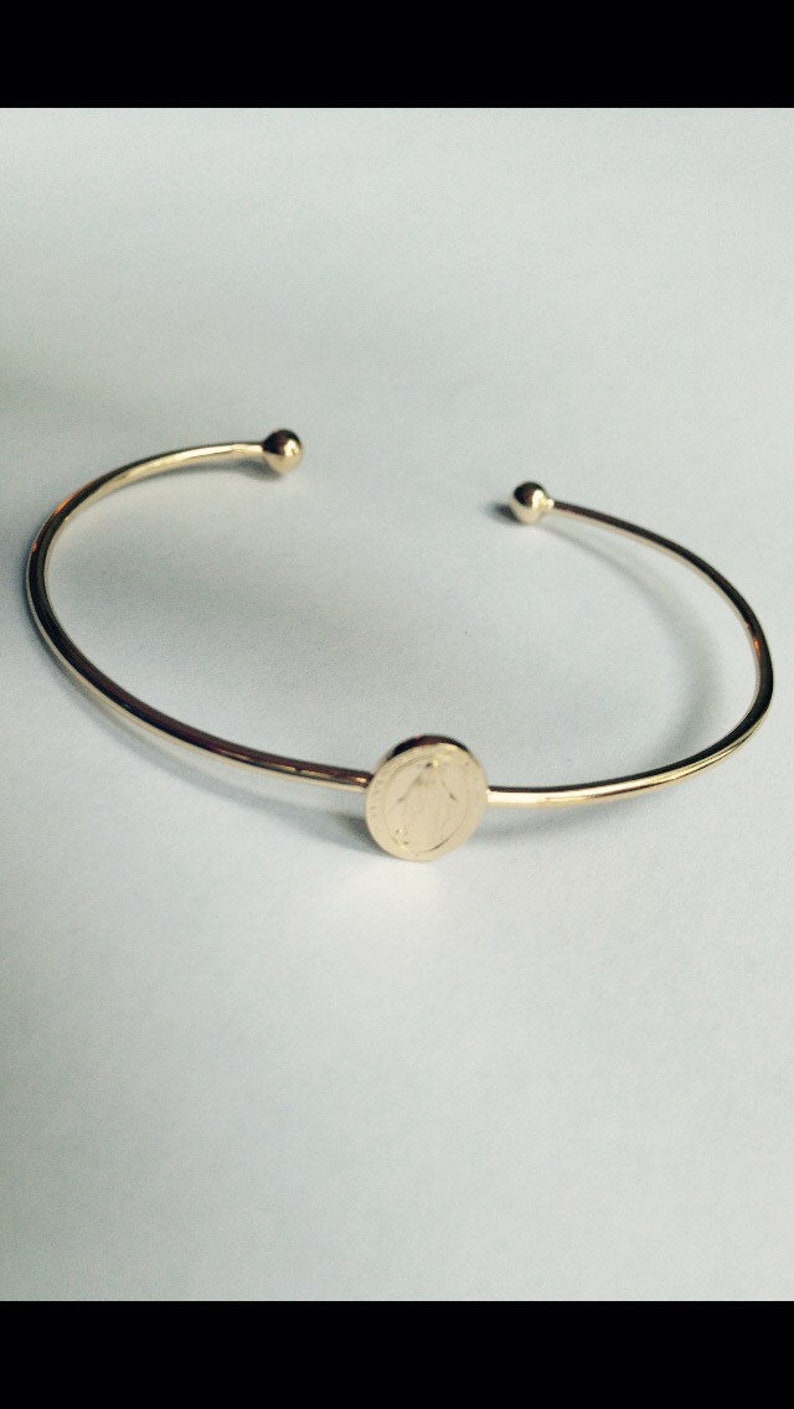 Bracelet Bangle miraculous medal Virgin Mary plated gold model Virgin Mary