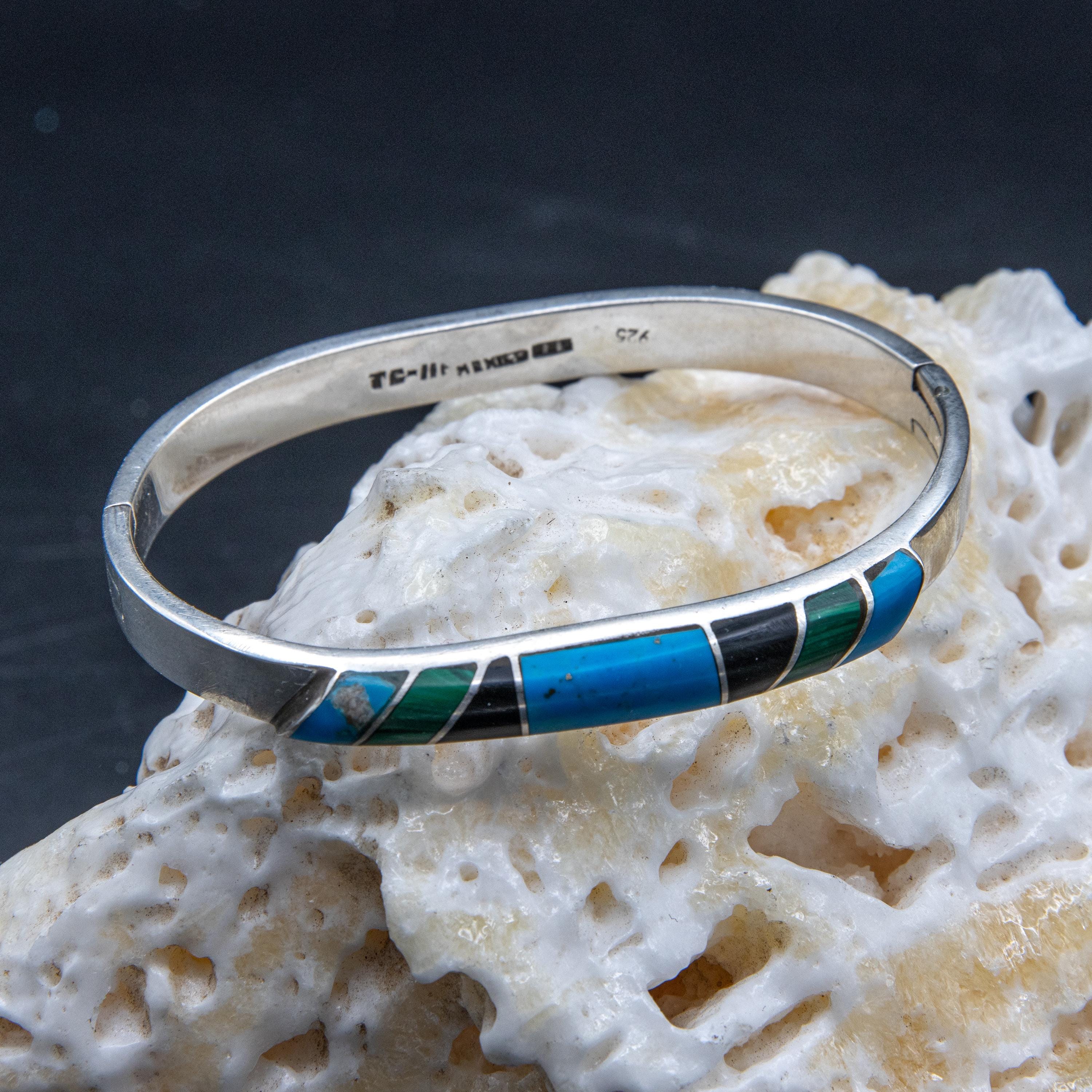 Sterling Silver, Turquoise, Malachite and Black Onyx Channel