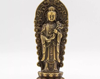 Vintage 7&quot; Western Sansheng Old Bronze Guanyin Buddha Statue