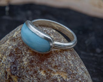 Sterling Silver and Larimar Wrap Around Ring  - Size 9.5