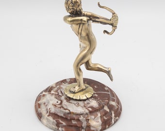 17th Century Antique French Bronze Sculpture of Cupid on Marble Base - After Barthélemy Prieur