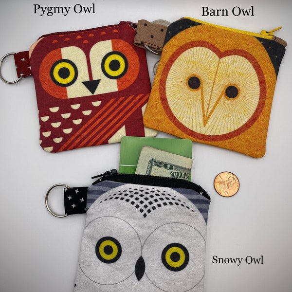 Choose One: Owl Coin Purse Pygmy Owl, Barn Owl, Snowy Owl 3.25"