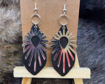 Bohemian 2.5 inch Dangle Earrings Sterling Silver Plate Leather