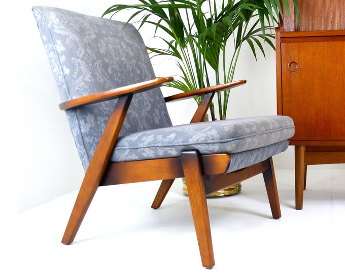 Mid Century Parker Knoll Armchair Model 737 in Teak With Blue Damask Fabric Etsy UK