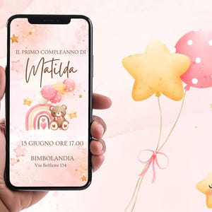 Invito digitale di compleanno orsetto, Digital invitation, Bambina, Little Girl, Little Girl Birhtday Party, invito festa di compleanno