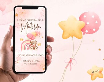 Digital invitation of teddy bear birthday, Digital invitation, Little Girl, Little Girl Birhtday Party, birthday party invitation