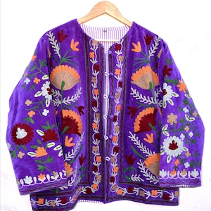 Samt Suzani Bestickte Jacke: 70er Jahre Stil Floral Bomber