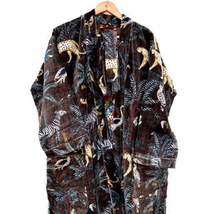 Velvet Kimono Robe: Bohemian Long Gown with Belt