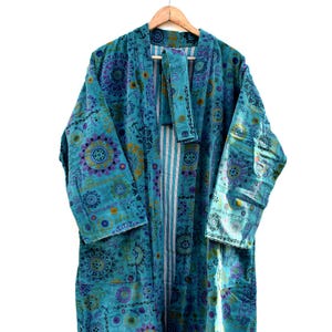 Floral Velvet Long Kimono Dress | Velvet Robe Beach Wear Kimono | Bohemian Bathrobe With Belt | Japanese Geisha Dress | Boho Dressing Gown