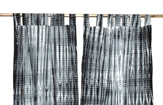 Black Shibori Set Of Two Bohemian Curtains Boho Decor Beach Etsy