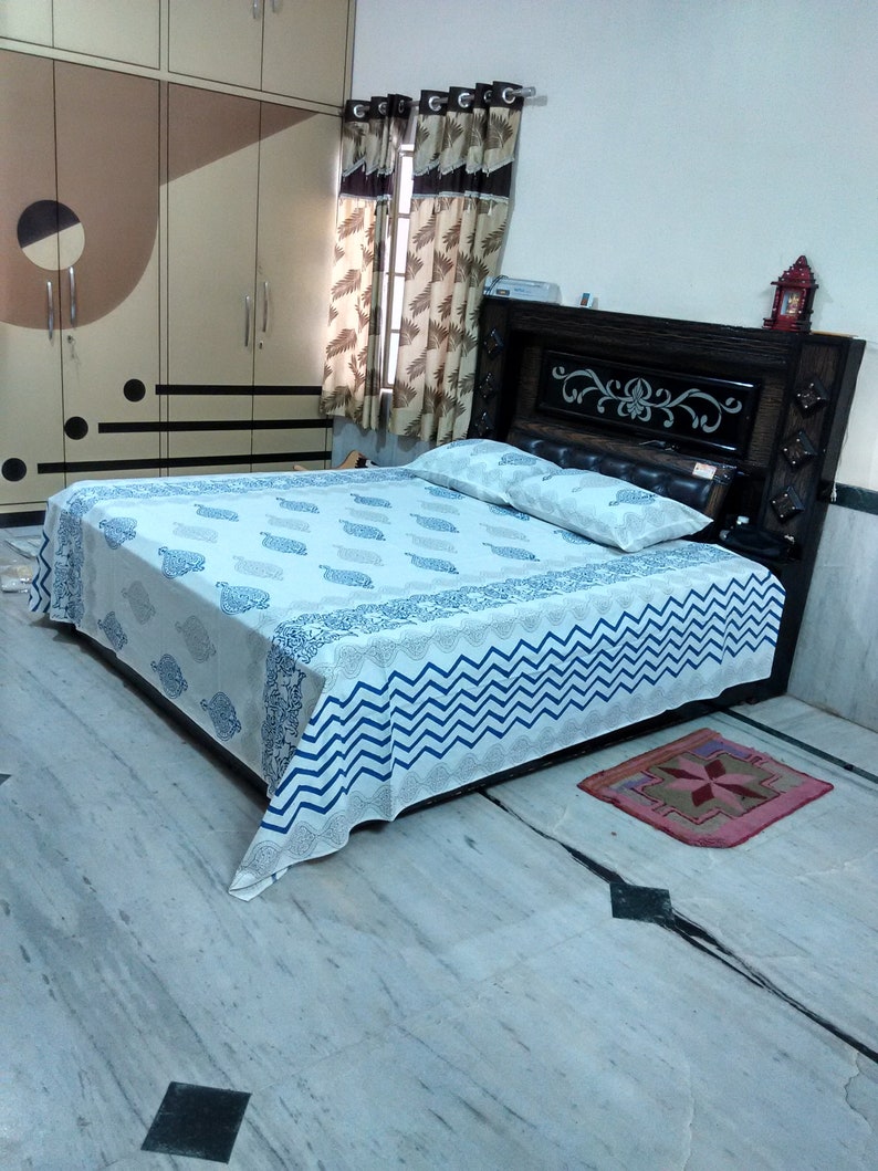 Pillow Cases Soft Cotton Bed Sheet Double Bed Sheet King Size Cotton Flat Bed Sheet Bedroom Decor Hand Block Printed
