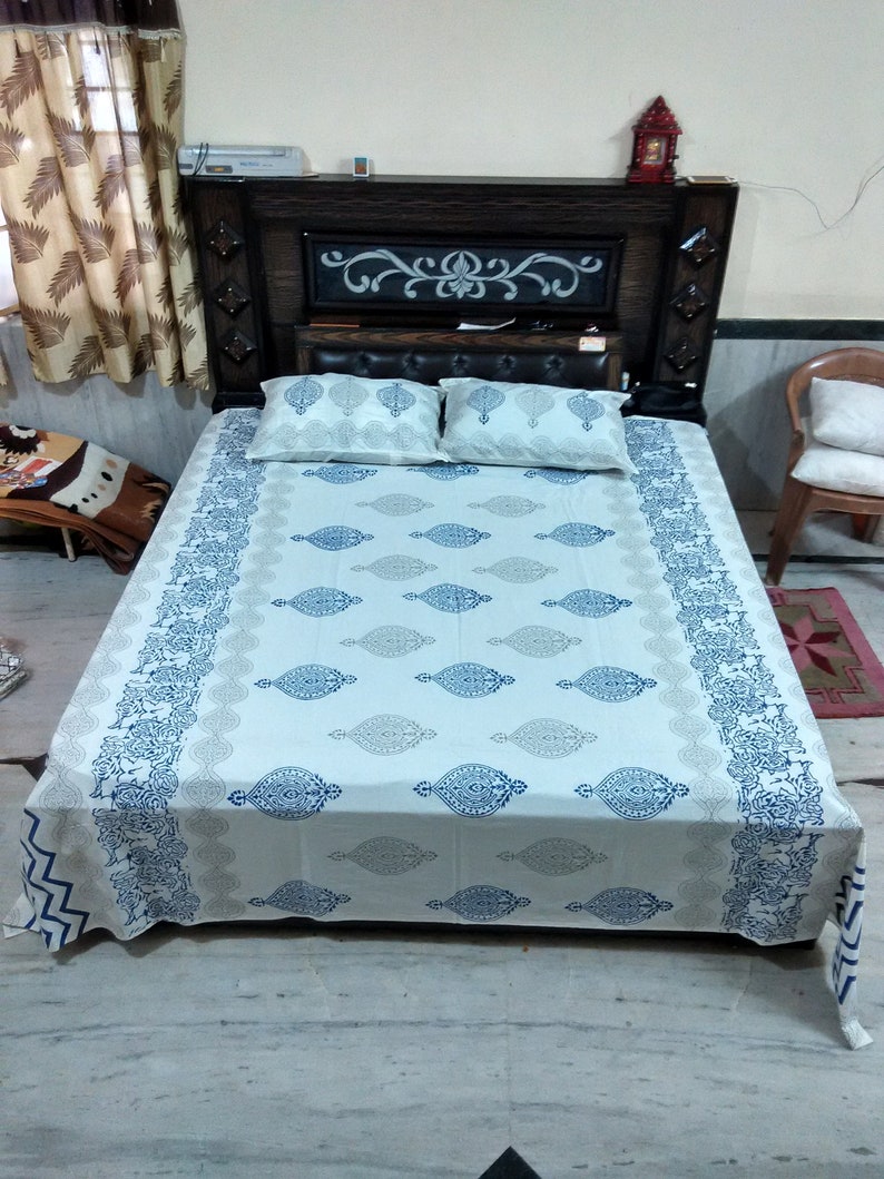 Pillow Cases Soft Cotton Bed Sheet Double Bed Sheet King Size Cotton Flat Bed Sheet Bedroom Decor Hand Block Printed