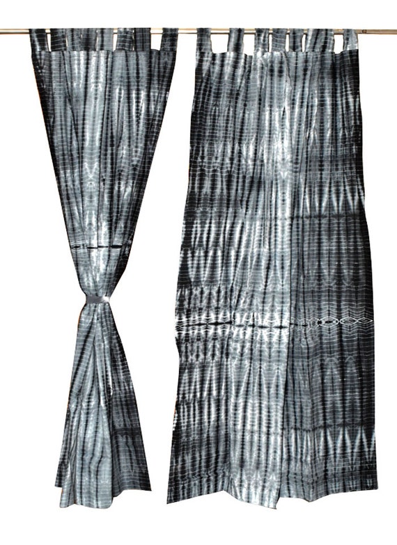 Black Shibori Set Of Two Bohemian Curtains Boho Decor Beach Etsy