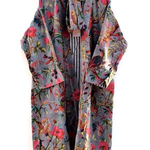 Floral Velvet Long Beach Kimono Dress | Cover Up Robe Long Kimono | Bohemian Bathrobe | Duster Kimono | Velvet Kimono Dress | Velvet Kimono