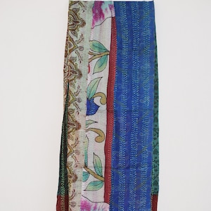 Blue Silk Kantha Vintage Rectangular Paisley Floral Silk Shawl, Elegant Silk Shawl, Botanical Silk Shawl, Large Silk Scarf Gift Idea