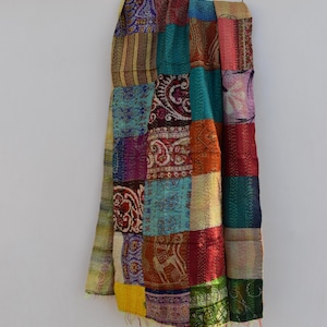 Vintage Kantha Patchwork Stole Silk Scarf | Scarf Reversible Stole | Hijab Stole | Neck Wrap Patch Scarf | Kantha Shawl | All Seasons Scarf