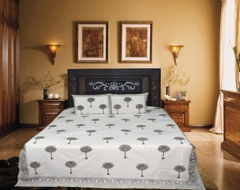 Drap de lit double king size, couvre-lit imprimé fait main, décoration de chambre à coucher, drap de lit en coton doux, taies d'oreiller livraison gratuite