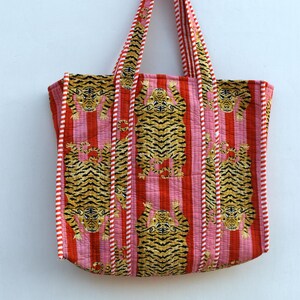 Leopard Print Quilted Cotton Tote Large Bag | Cotton Quilted Tote Bags | Block Print Tote Bag | Boho Quilted Women&#39;s Bags | Quilted Handbag