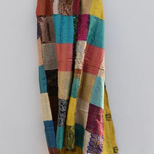 Multicolor Silk Kantha Patchwork Scarf | Vintage Scarf | Boho Reversible Stole | Hijab Stole | Neck Wrap Patch Scarf | All Seasons Scarf