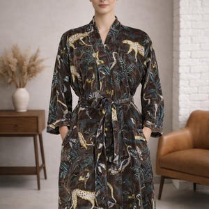 Vestaglia Kimono in velluto – Abito lungo Boho con cintura, Abito spolverino Boho di lusso da donna